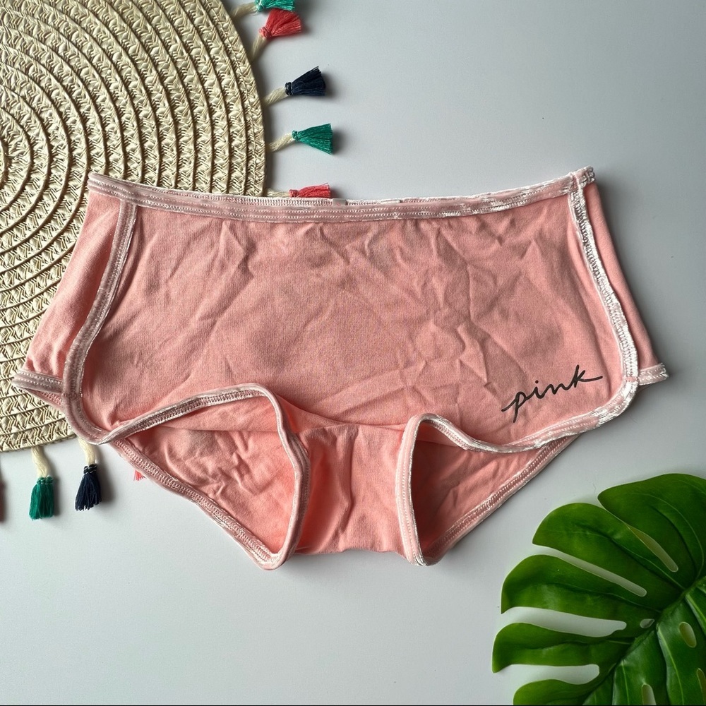 Victoria's Secret PINK Velvet Trim Boyshort Panty Rosy Nectarine Large NEW